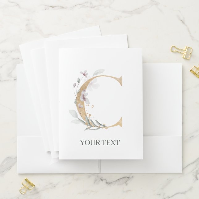 C Monogram Floral Personalized Pocket Folder (In Situ)