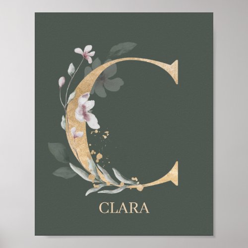 C Monogram Floral Personalized Poster