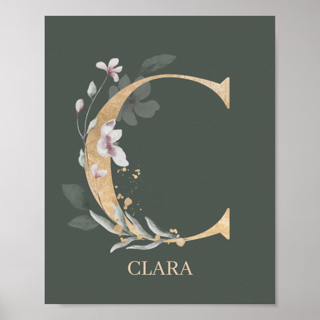 C Monogram Floral Personalized Poster (Front)