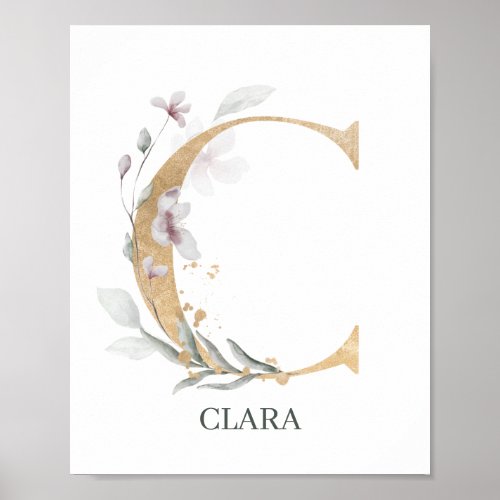 C Monogram Floral Personalized Poster