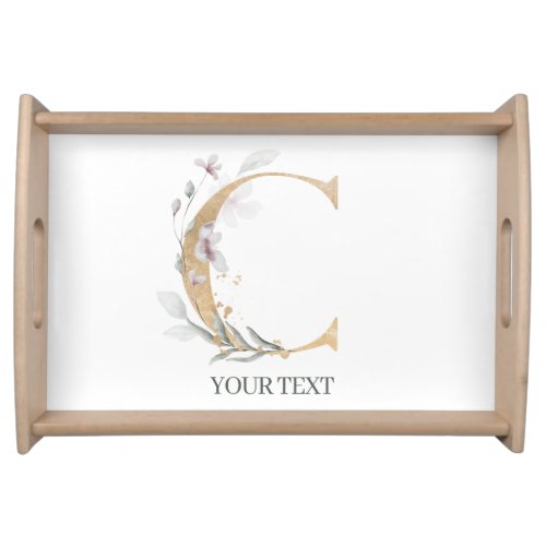 C Monogram Floral Personalized Serving Tray