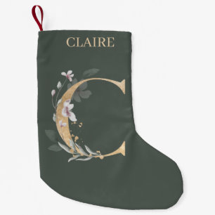 C Monogram Floral Personalized Small Christmas Sto Small Christmas Stocking