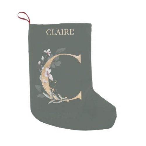C Monogram Floral Personalized Small Christmas Sto Small Christmas Stocking