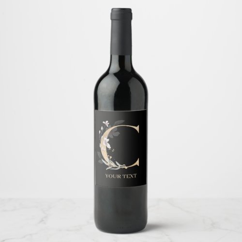 C Monogram Floral Personalized Wine Label