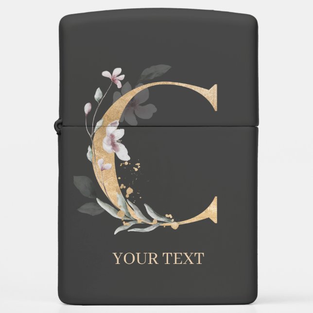 C Monogram Floral Personalized Zippo Lighter (Front)