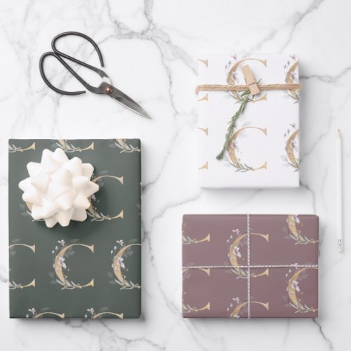 C Monogram Floral Wrapping Paper Sheets