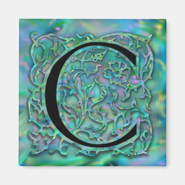 C Monogram "Green Garden Besque" Square Magnet (Front)