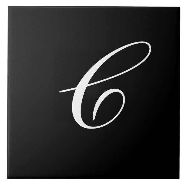 C Monogram Initial White on Black Ceramic Tile (Front)