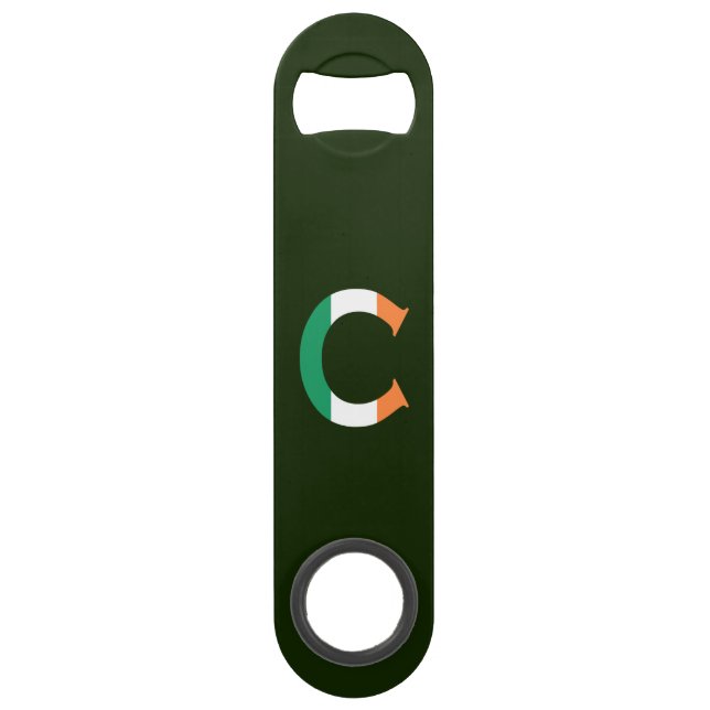 C Monogram overlaid on Irish Flag bocnt Bar Key (Front)
