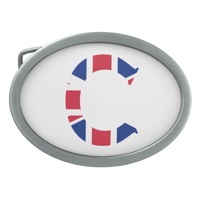C Monogram overlaid on Union Jack Flag bbcnt Belt Buckle (Front)