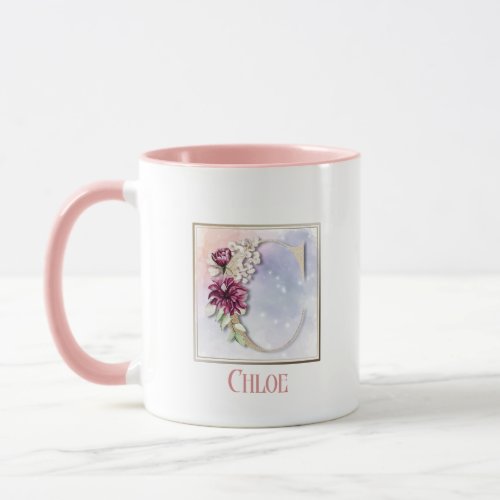 C Monogram Pink Floral Mug