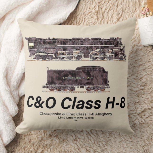 C&O Class H-8 Allegheny Steam Locomotive Profile Throw Pillow (Blanket)
