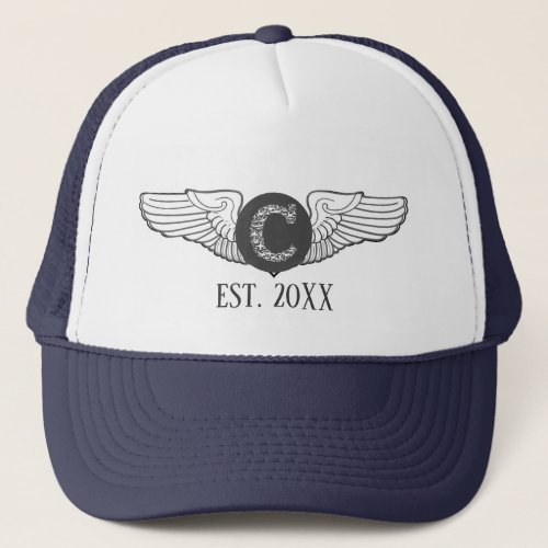 C Personalized Monogram Aviation Pilot Wings Trucker Hat