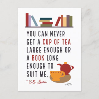 C.S. Lewis Tea and Books Literary Bookworm Postcard