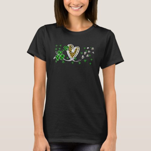 C Shamrock Leopard Heart Buffalo Plaid St Patricks T_Shirt