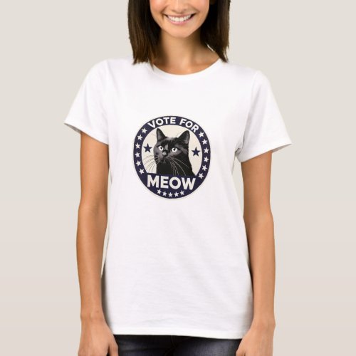 c Vote for Meow _ a cute black cat T_Shirt