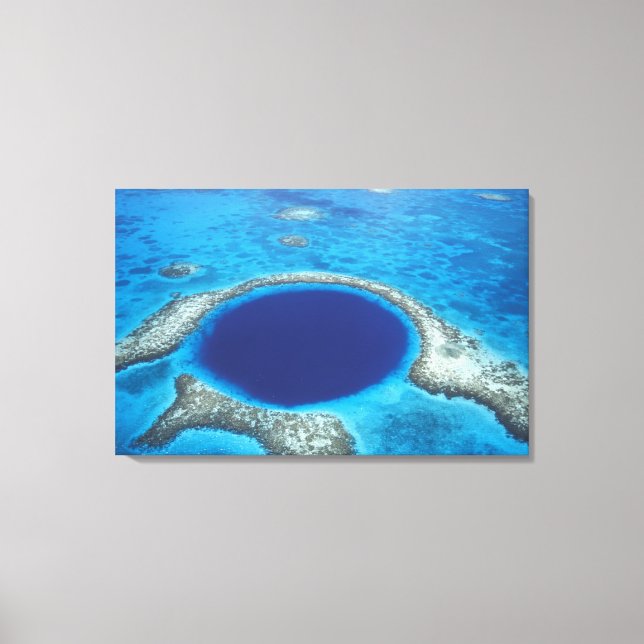 CA, Belize. Aerial view of Blue Hole (diameter Canvas Print (Front)