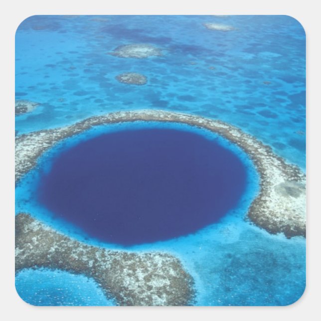 CA, Belize. Aerial view of Blue Hole (diameter Square Sticker (Front)