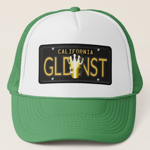 CA Black License Plate Golden State Gold Crown _ Trucker Hat