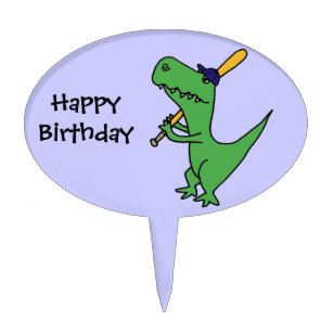 CA- Funny T-rex Dinosaur Playing Baseball Cake Top Cake Topper