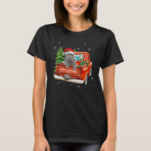 Ca Gray Cat Ride Red Truck Christmas Cat Pajama T-Shirt