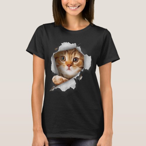 Ca Orange Cat  Cat Torn Cloth  Kitten  T_Shirt