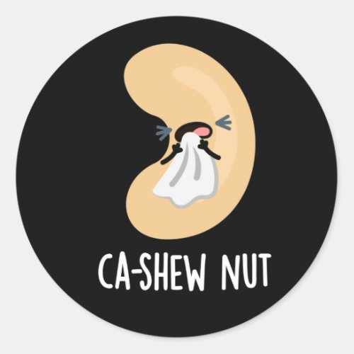 Ca_shew Funny Sneezing Cashew Nut Pun Dark BG Classic Round Sticker