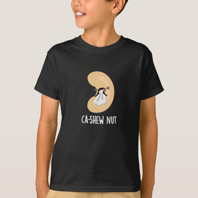 Ca-shew Funny Sneezing Cashew Nut Pun Dark BG T-Shirt (Front)