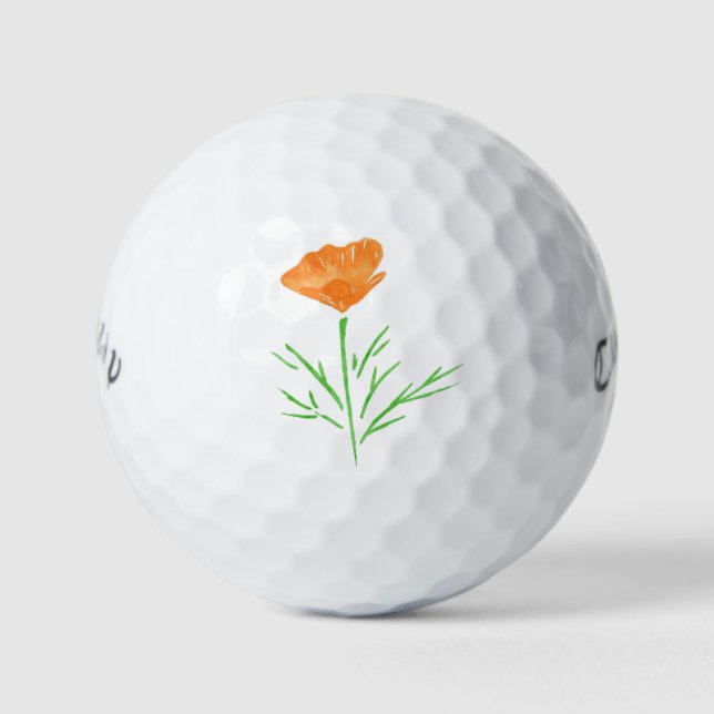 CA Watercolor Poppy Golf Balls (Front)