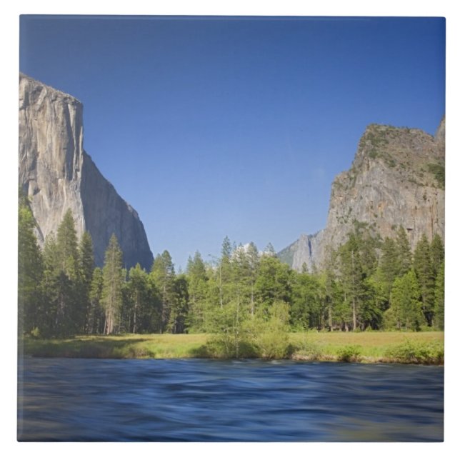 CA, Yosemite NP, Valley view with El Capitan, Ceramic Tile (Front)