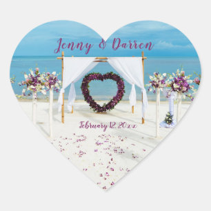 Cabana Beach Destination Wedding Heart Sticker