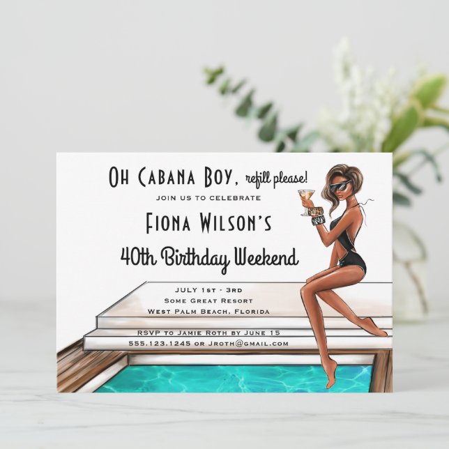 Cabana Boy 40th Birthday Party Weekend Invitation (Standing Front)