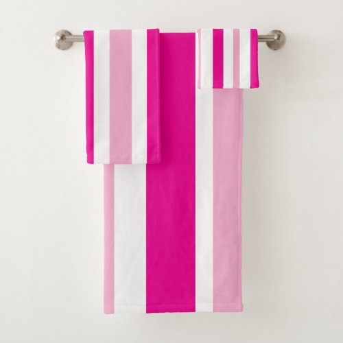 Cabana Pink White Stripes Bath Towel Set