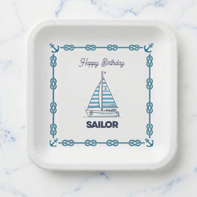Cabana Sail Happy Birthday Paper Plates (Set sail for a memorable birthday!)