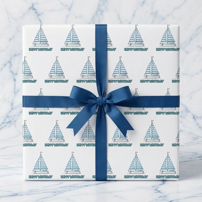Cabana Sail Happy Birthday Wrapping Paper (A tidal wave of happiness, one gift at a time.)