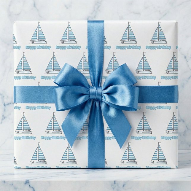 Cabana Sail Happy Birthday Wrapping Paper (Set sail for a happy birthday!)