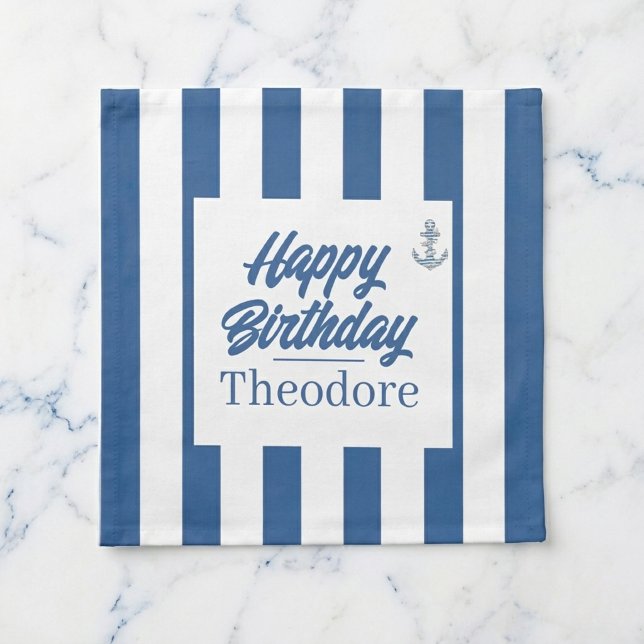 Cabana Stripe Anchor Birthday Cloth Napkin (Best dressed table on deck)