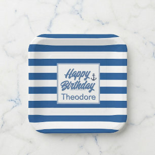 Cabana Stripe Anchor Birthday Paper Plates
