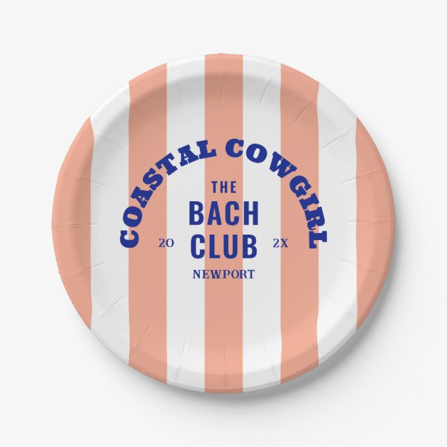 Cabana Stripe Coastal Cowgirl The Bach Club Pink  Paper Plates (Front)