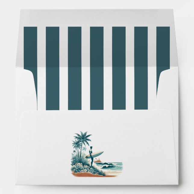 Cabana Stripe Liner Retro Beach Club Birthday Envelope (Back (Bottom))