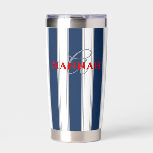Cabana Stripe Monogram in Navy Blue Insulated Tumbler