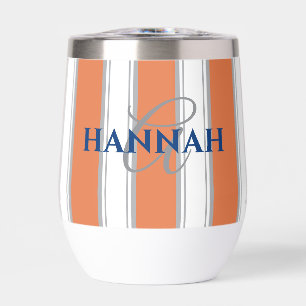 Cabana Stripe Monogram in Orange Thermal Wine Tumbler