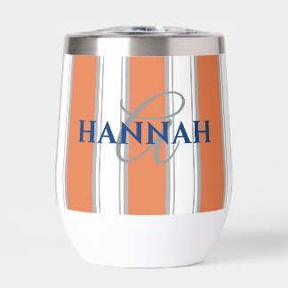 Cabana Stripe Monogram in Orange Thermal Wine Tumbler