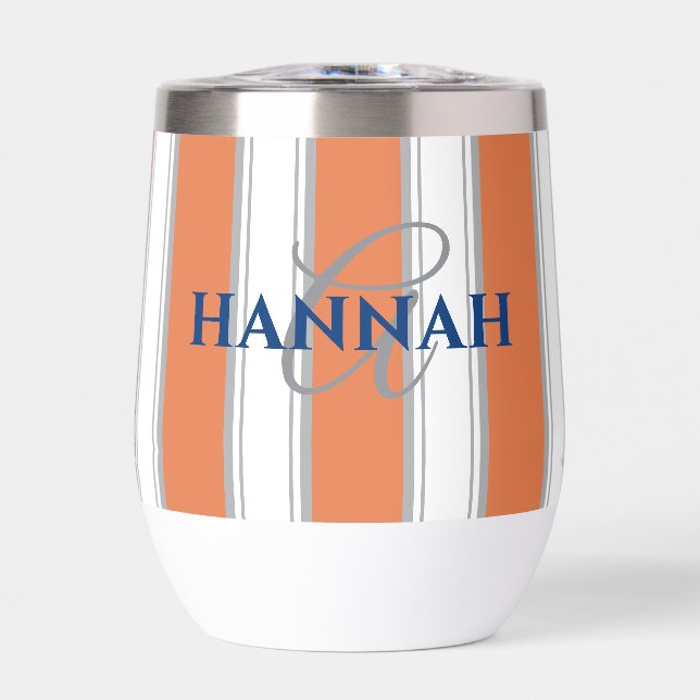 Cabana Stripe Monogram in Orange Thermal Wine Tumbler (Front)