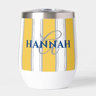Cabana Stripe Monogram in Yellow Thermal Wine Tumbler