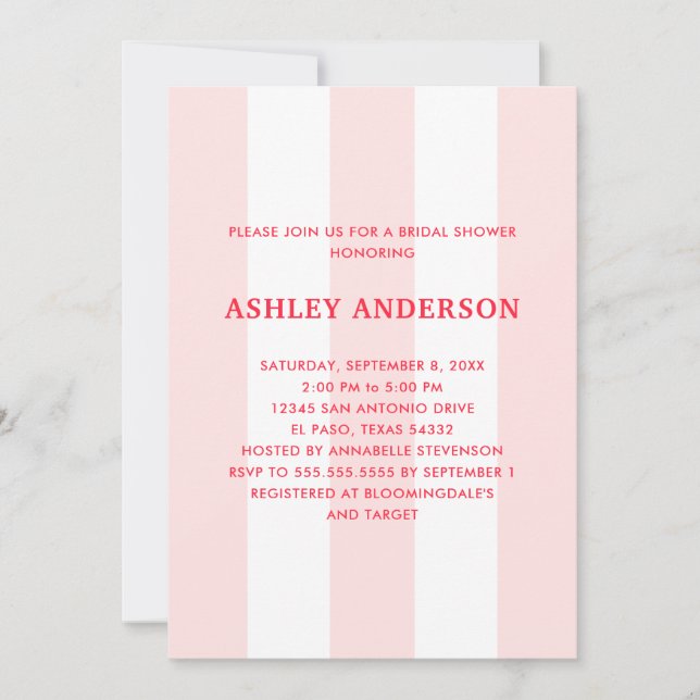 Cabana Stripe Pale Pink Bridal Shower Invitation (Front)