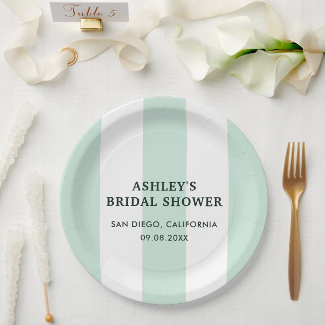 Cabana Stripe Sea Green Bridal Shower Paper Plates (Wedding)