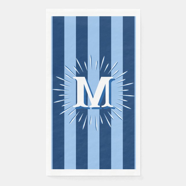 Cabana Stripes in Blue Personalized Paper Guest Towels (Front)