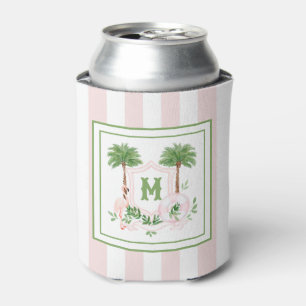 Cabana Stripes Palm Beach Monogram Crest Can Cooler