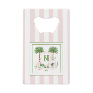 Cabana Stripes Palm Beach Monogram Crest Credit Card Bottle Opener
